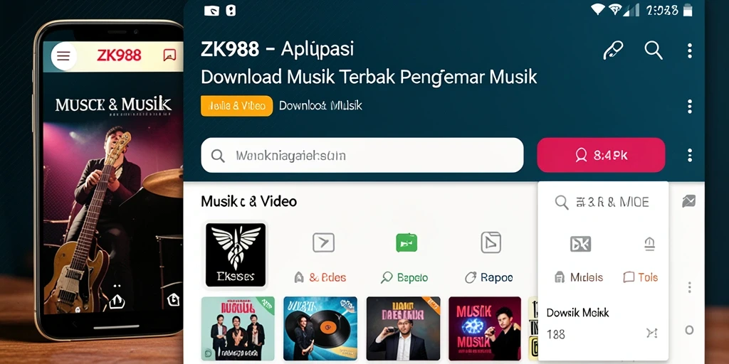 Tampilan antarmuka ZK988 yang sederhana dan mudah digunakan untuk Download Musik.