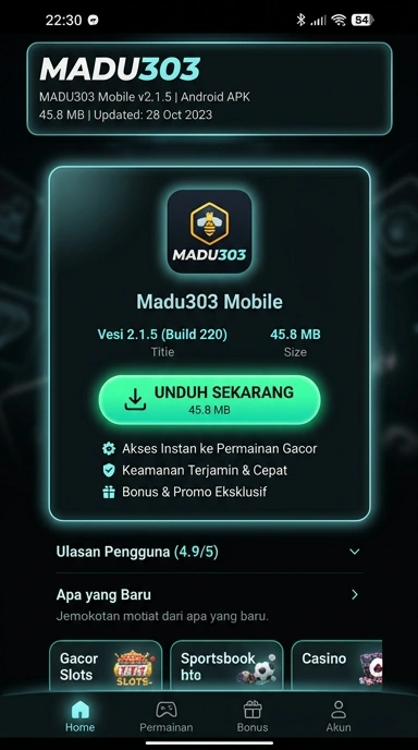Tampilan halaman APK madu303