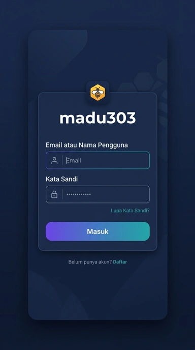 Tampilan halaman login madu303